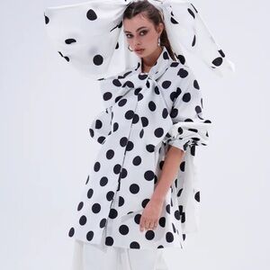 Polka Dot AKIRA Blouse Top Jacket AMALIA TIE NECK TRENCH S M
